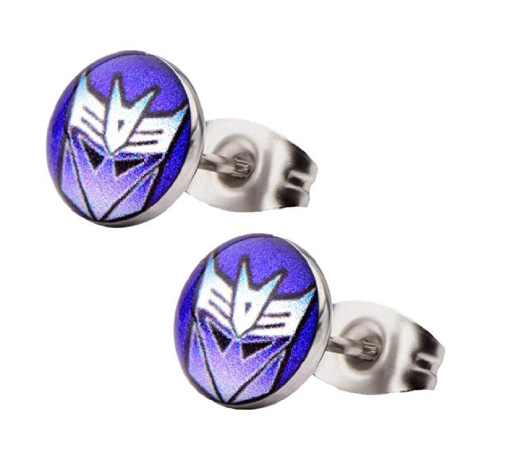 Transformers Logo Stud Earrings Decepticon Round Print Stainless Steel - clothing by TeeHivey.com