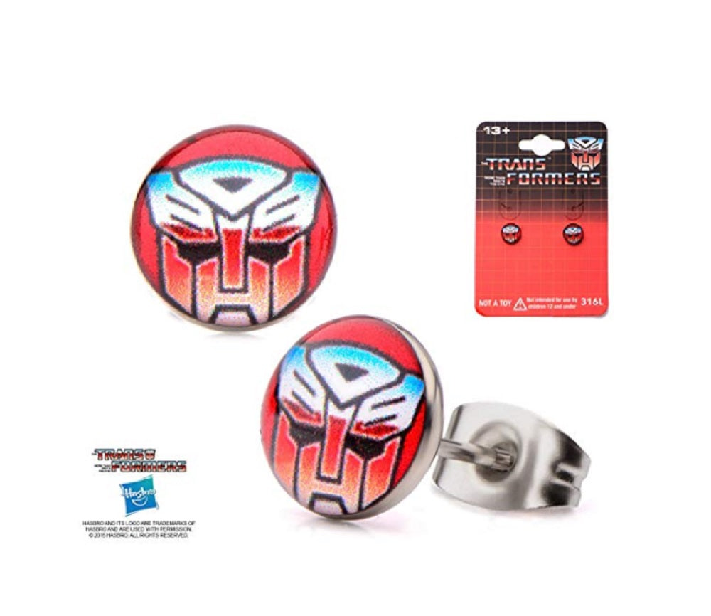 Transformers Logo Stud Earrings Autobot Round Print Stainless Steel - clothing by TeeHivey.com