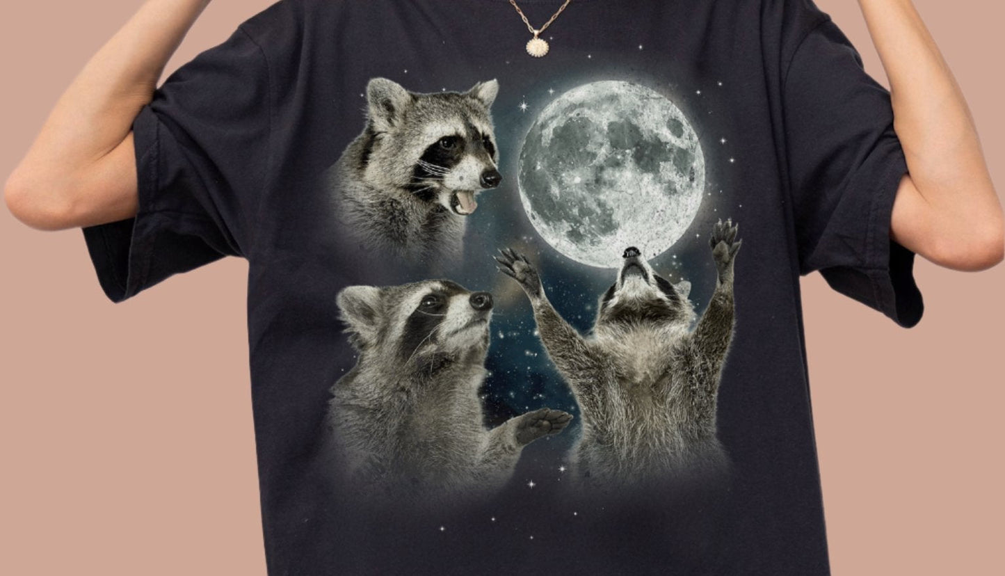 Three Raccoons Moon Vintage T-shirt.