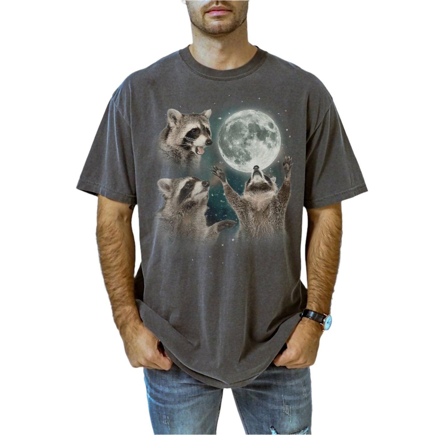 Three Raccoons Moon Vintage T-shirt.