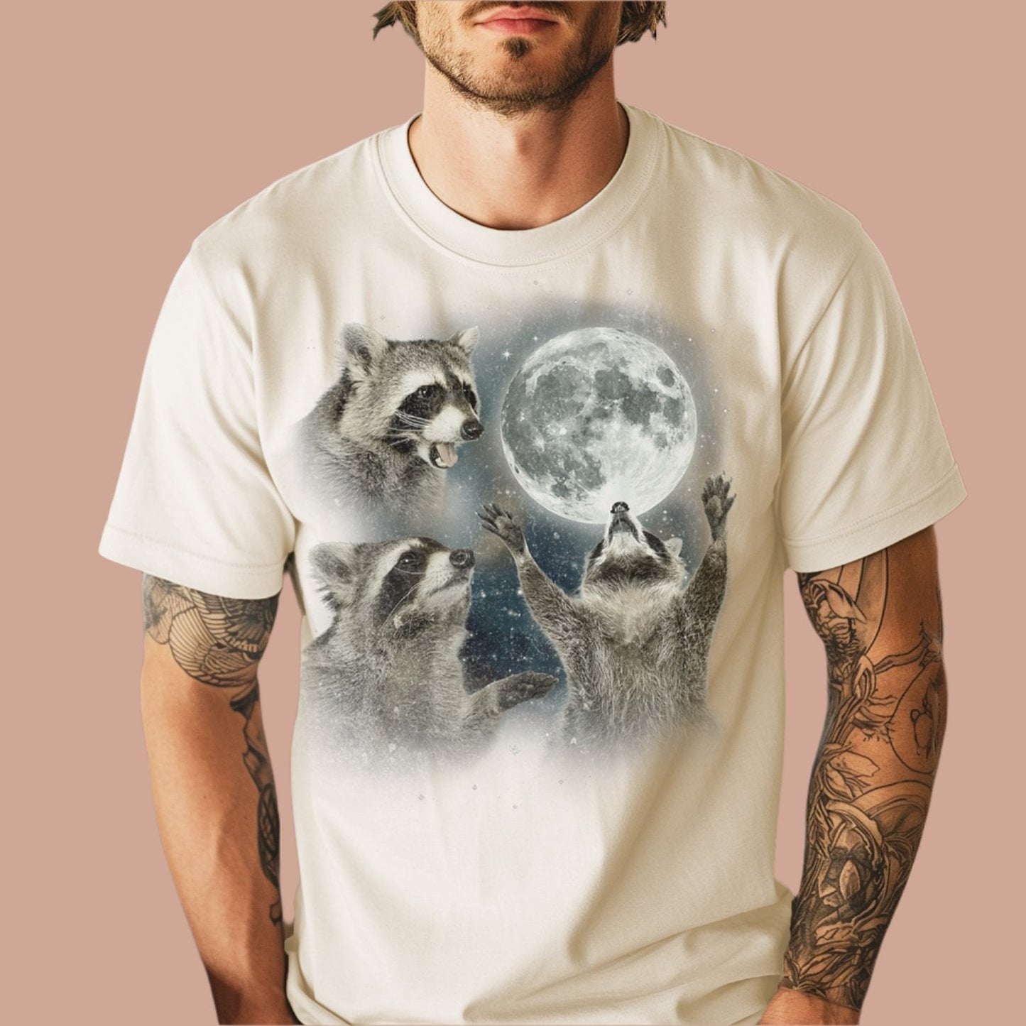 Three Raccoons Moon Vintage T-shirt.