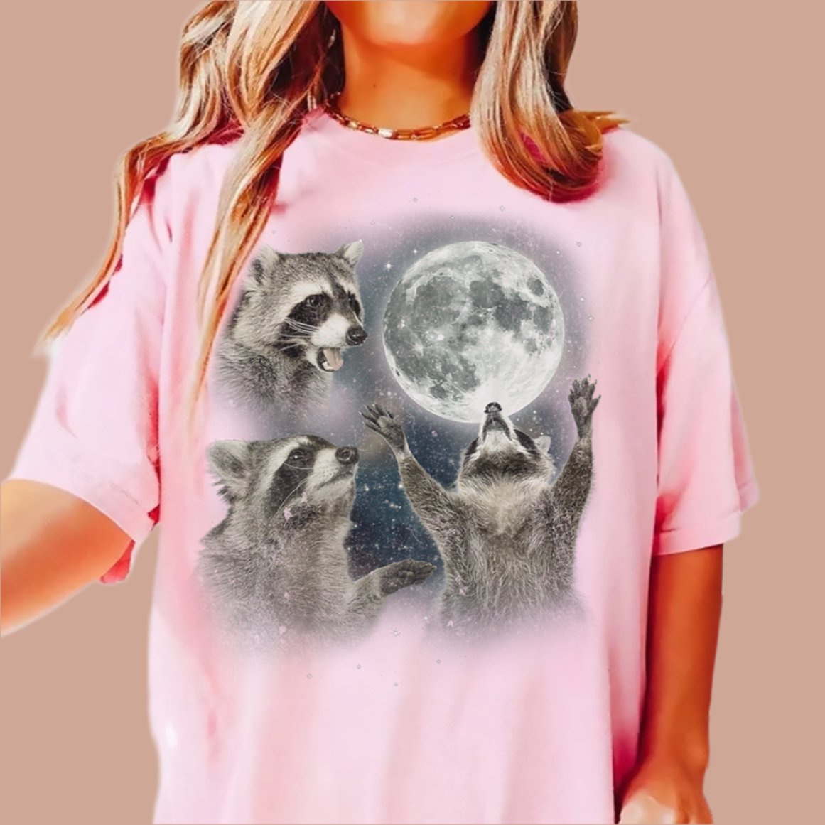 Three Raccoons Moon Vintage T-shirt.