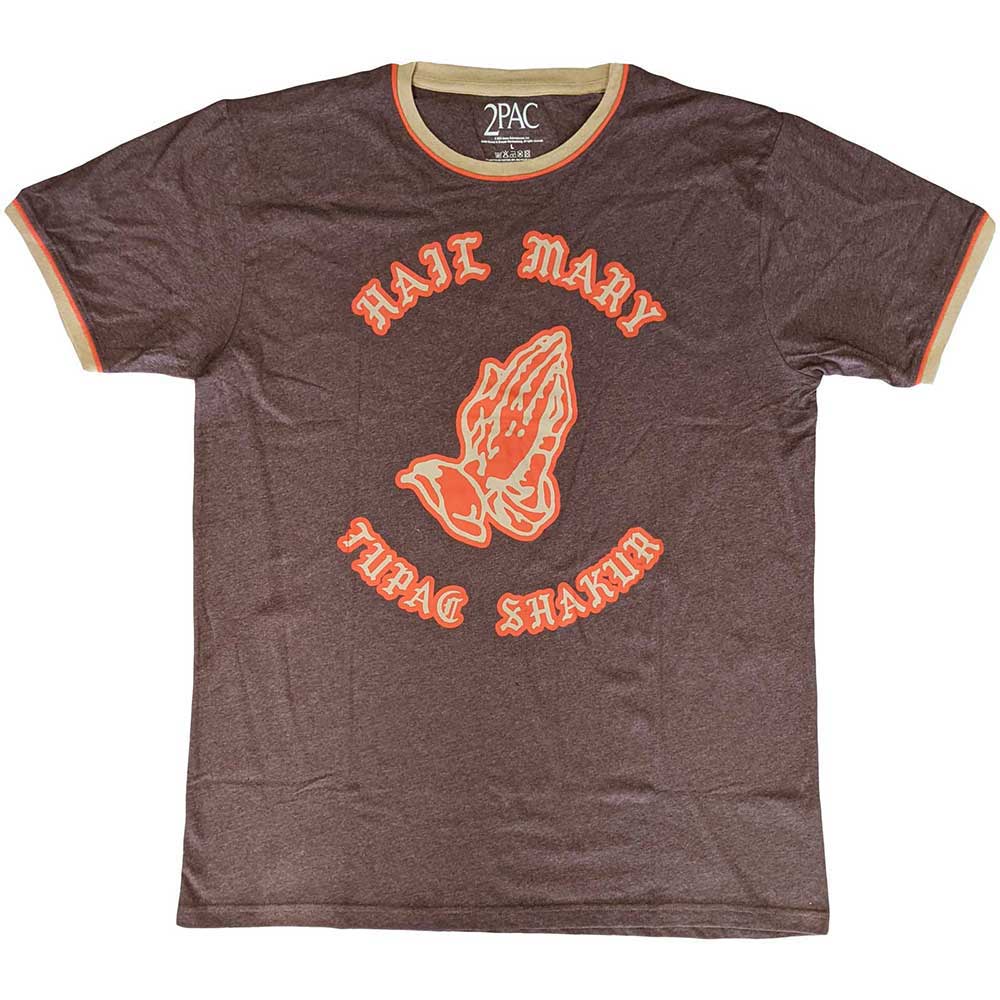2Pac Hail Mary Mens Ringer T Shirt Brown