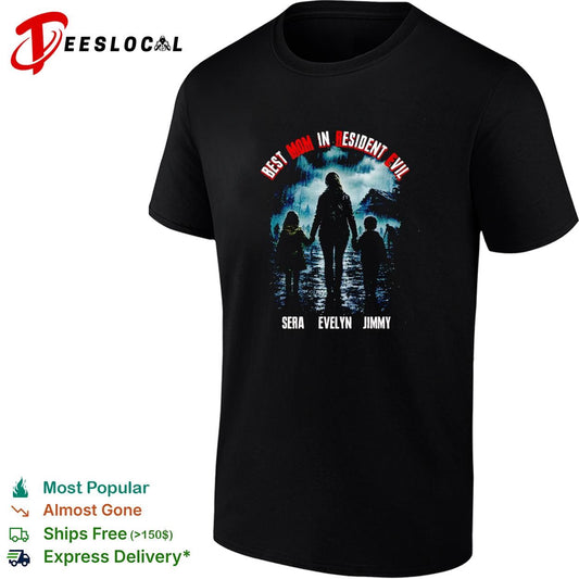 mom in Resident Evil family silhouette walking in the rain poster shirt