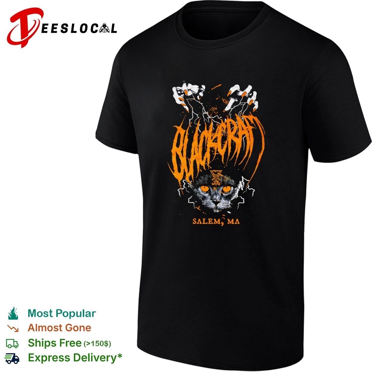 Blackcraft Salem MA Cat Gothic Apparel T-shirt