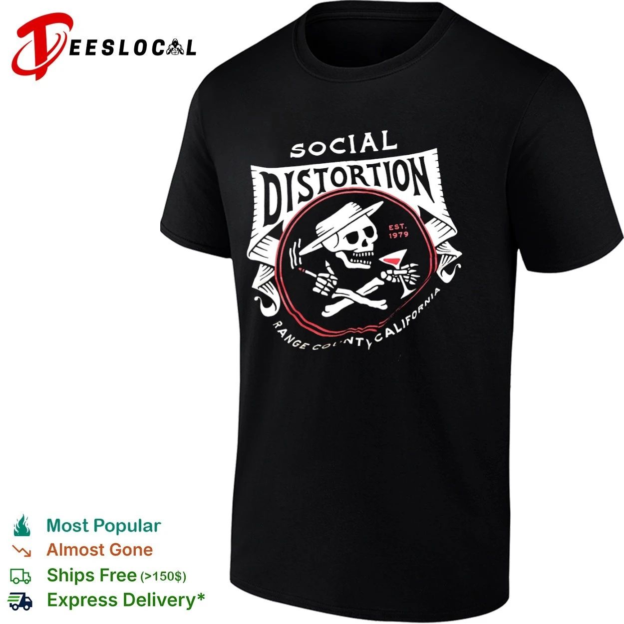 Social Distortion Est 1979 Range County California Skull Martini T-shirt