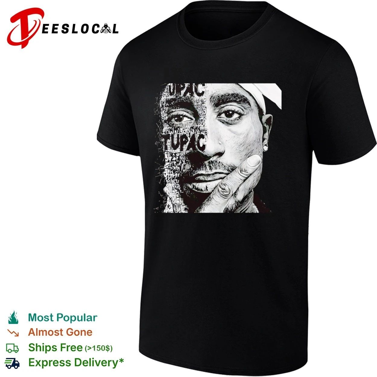 Tupac Shakur Portrait 2Pac Hip Hop Rap Legend T-shirt
