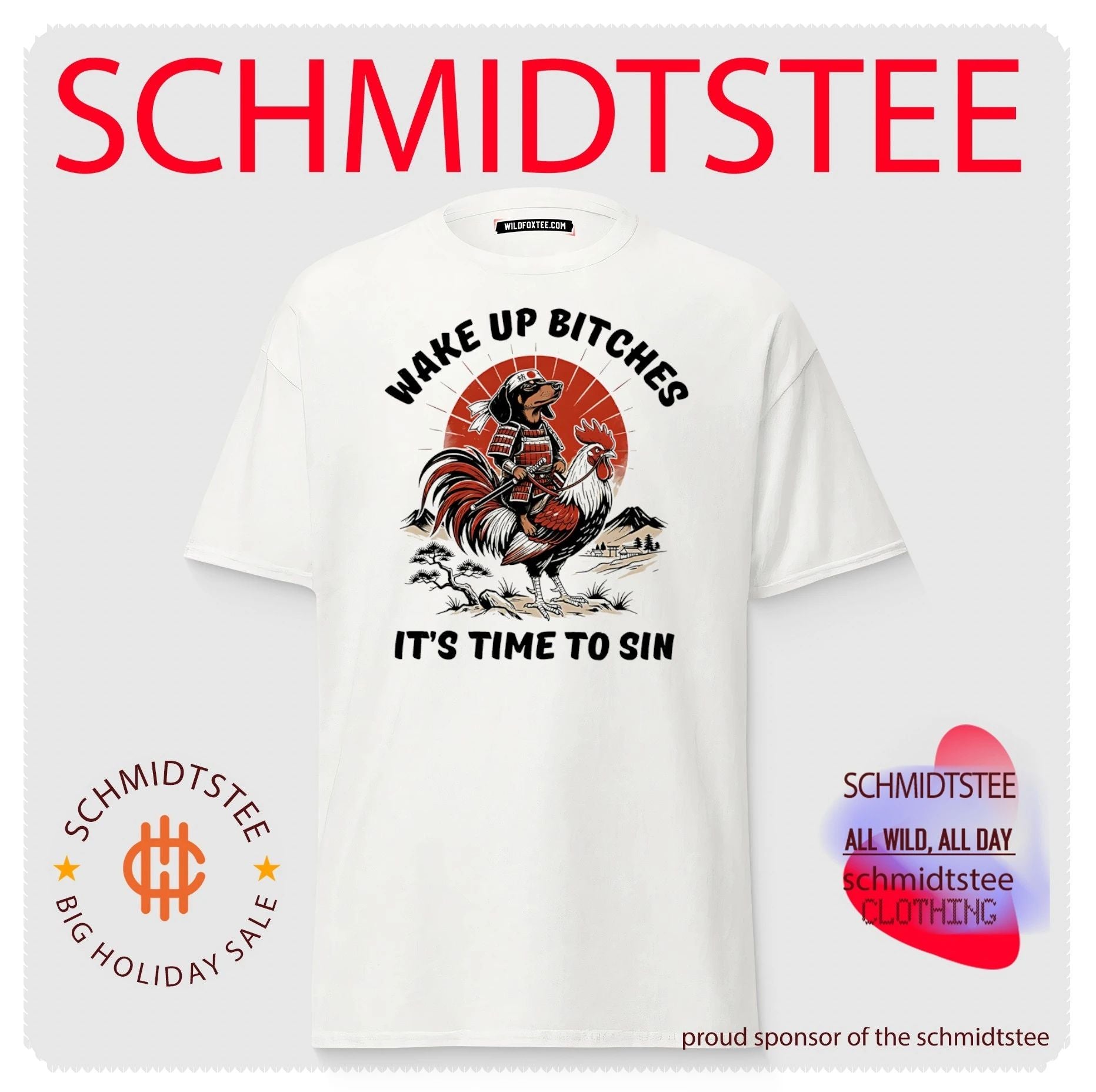 Wake up bitches it’s time to sin Samurai riding Rooster humorous Japanese shirt