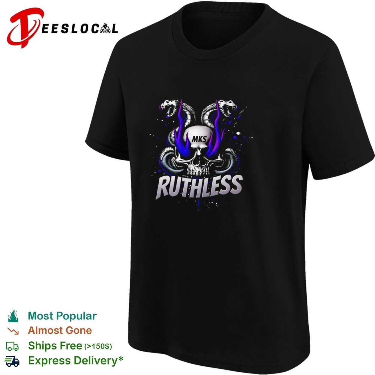 MKS Ruthless Skull and Snakes gothic T-shirt