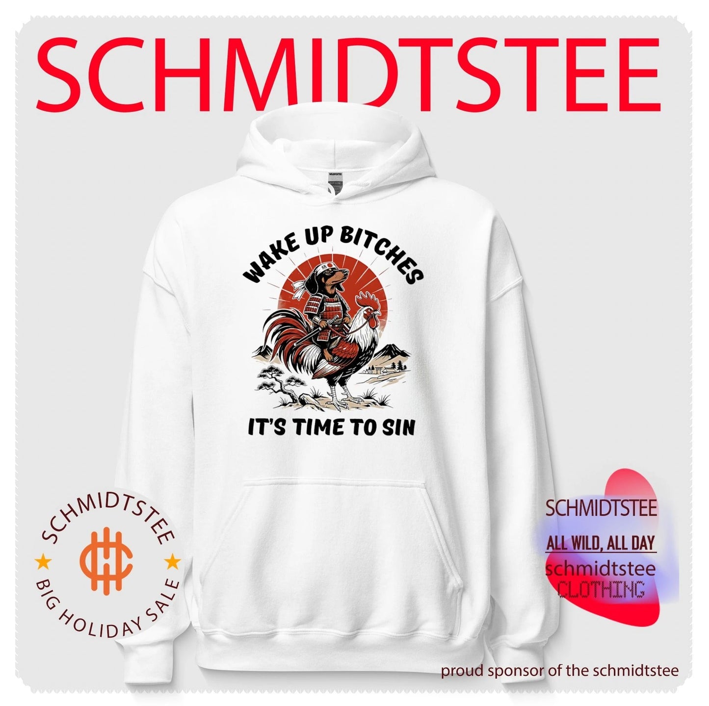 Wake up bitches it’s time to sin Samurai riding Rooster humorous Japanese shirt