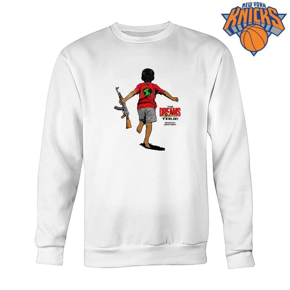 Barefoot Kid Holding AK 47 Dreams Come True Graphic Print Streetwear Tee Shirt
