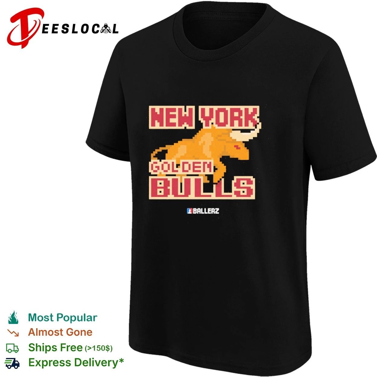 New York Golden Bulls pixel art sports team T-shirt