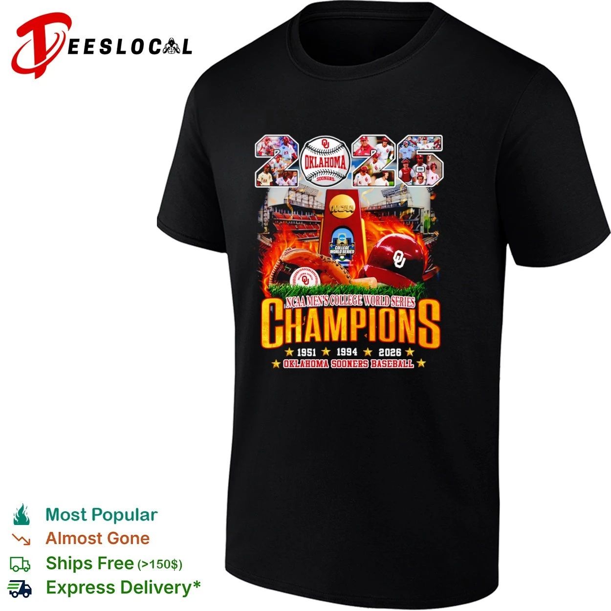 Oklahoma Sooners baseball 2026 NCAA Men’s College World Series Champions T-shirt
