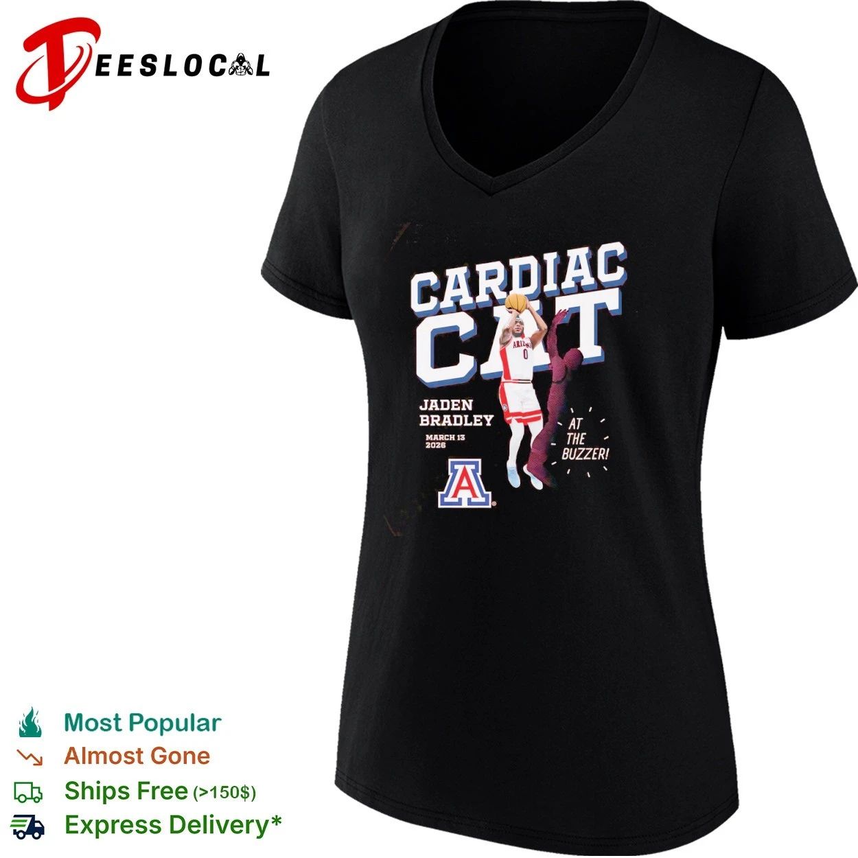 Jaden Bradley Arizona Wildcats Cardiac Cat at the Buzzer March 13 2026 T-shirt