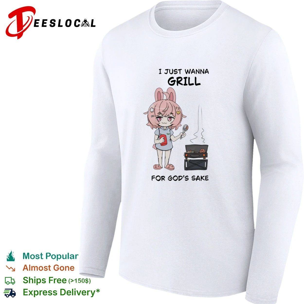 I Just Wanna Grill for God’s Sake Anime Bunny Girl T-shirt