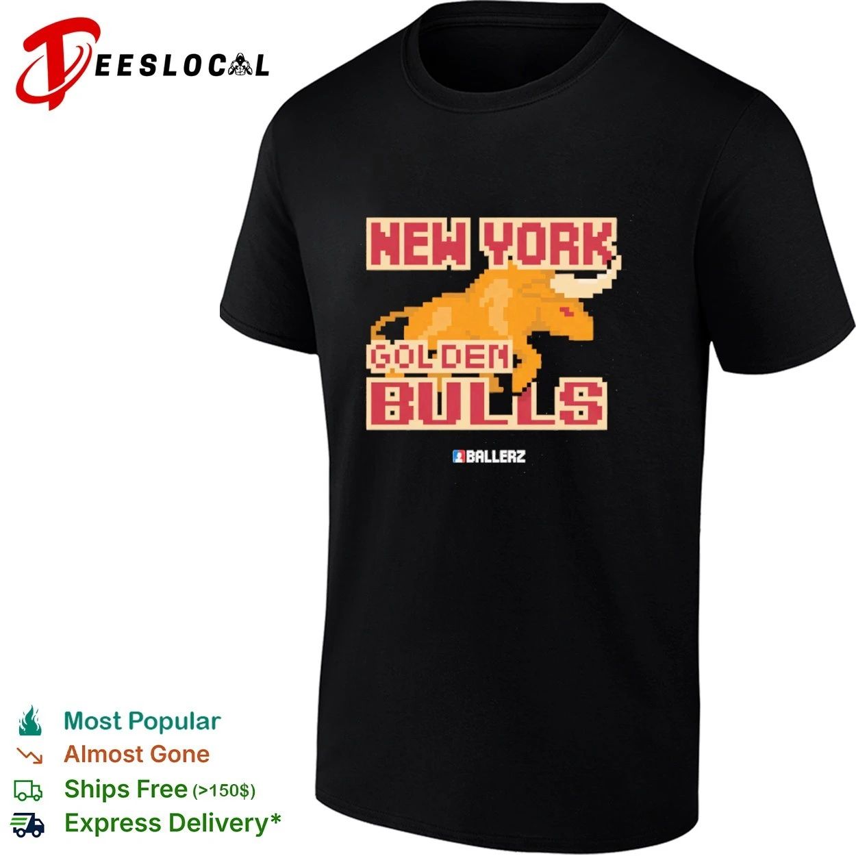 New York Golden Bulls pixel art sports team T-shirt