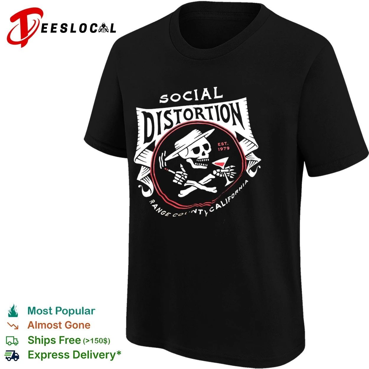 Social Distortion Est 1979 Range County California Skull Martini T-shirt