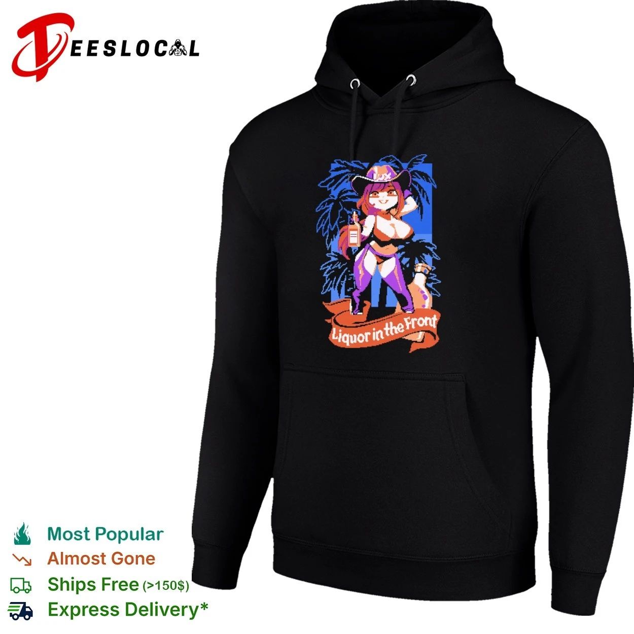 Liquor in the Front Cowgirl pixel art T-shirt