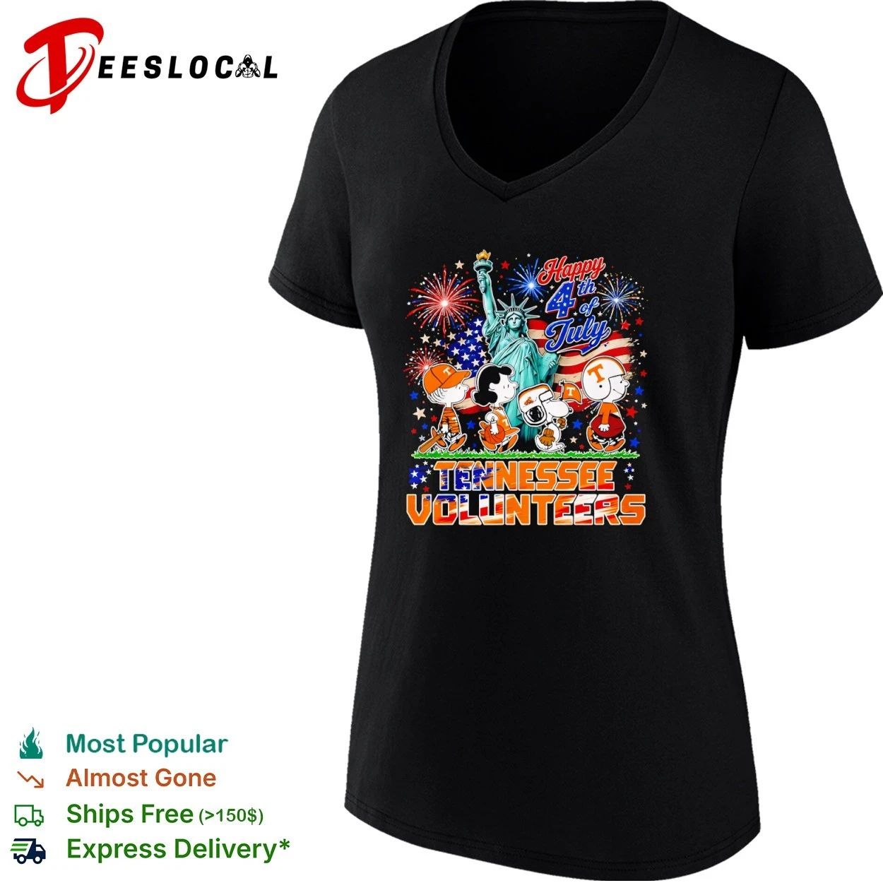 Peanuts Characters Happy 4th of July Tennessee Volunteers T-shirt