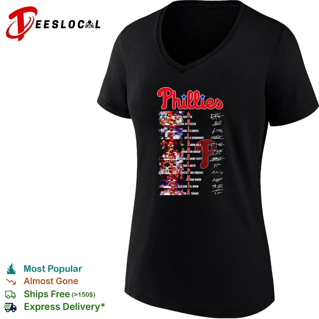 Philadelphia Phillies Roster Players Names and Signatures T-shirt