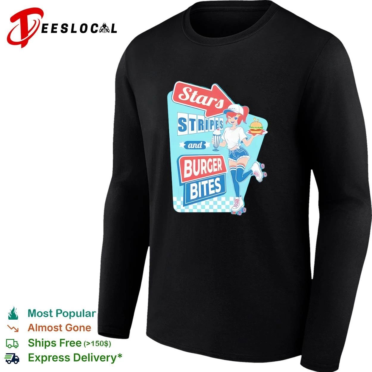 Stars Stripes and Burger Bites retro diner T-shirt