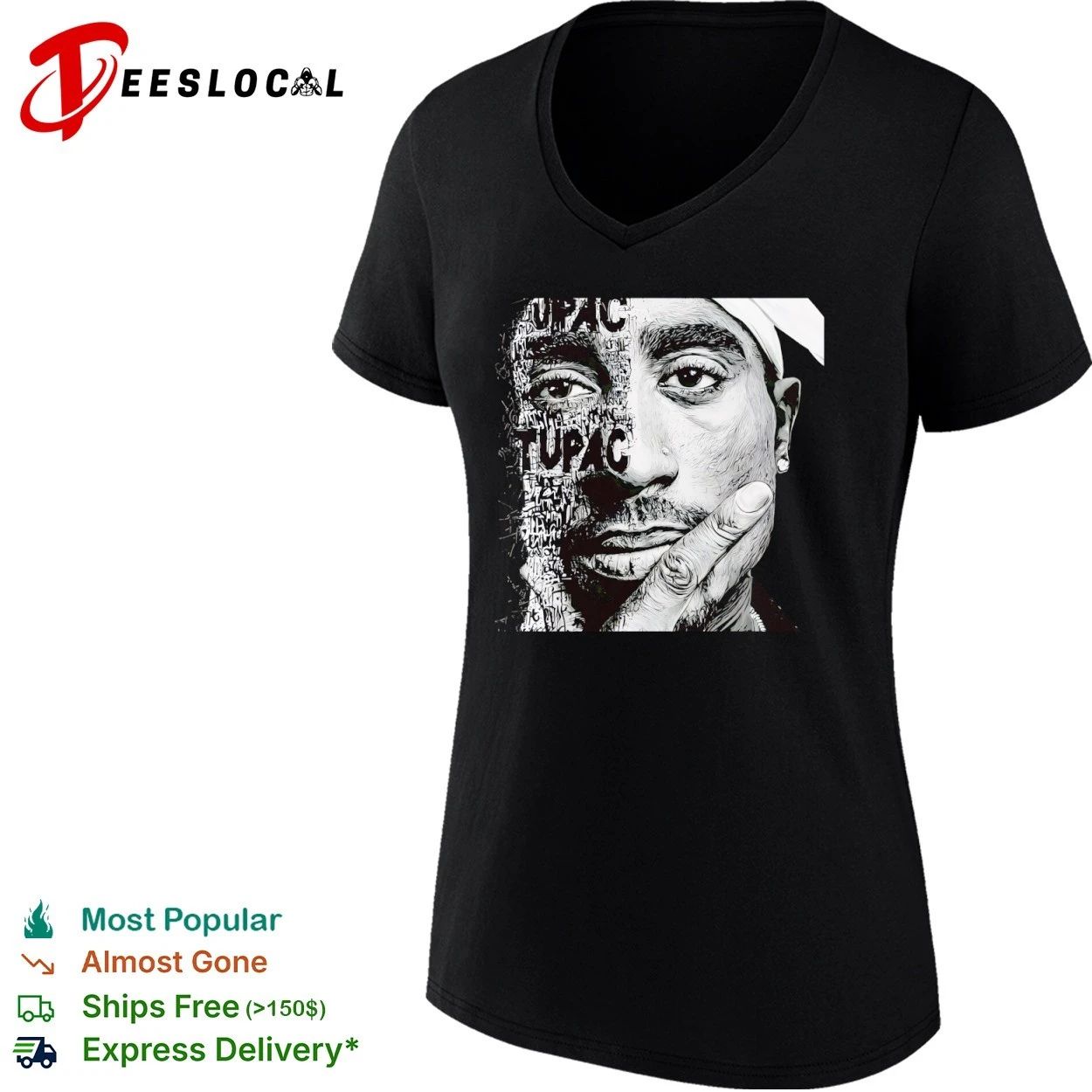 Tupac Shakur Portrait 2Pac Hip Hop Rap Legend T-shirt