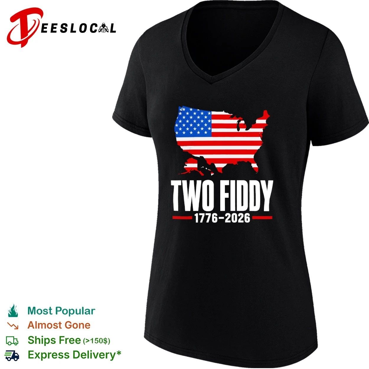 Two Fiddy 1776-2026 United States Map American Flag T-shirt