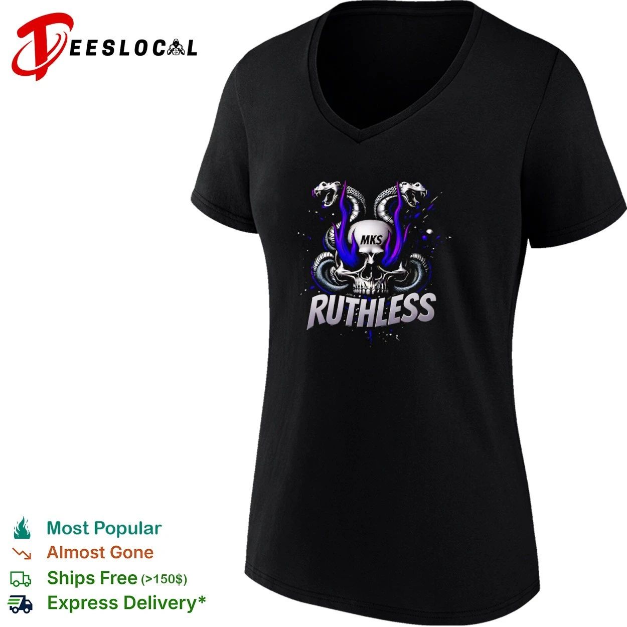 MKS Ruthless Skull and Snakes gothic T-shirt