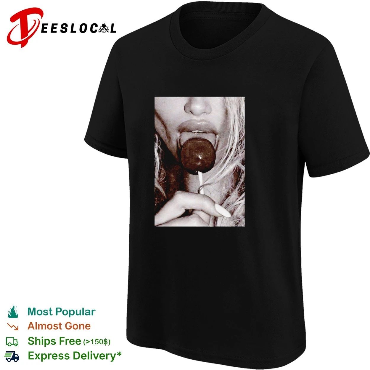 Woman Licking Lollipop black and white T-shirt