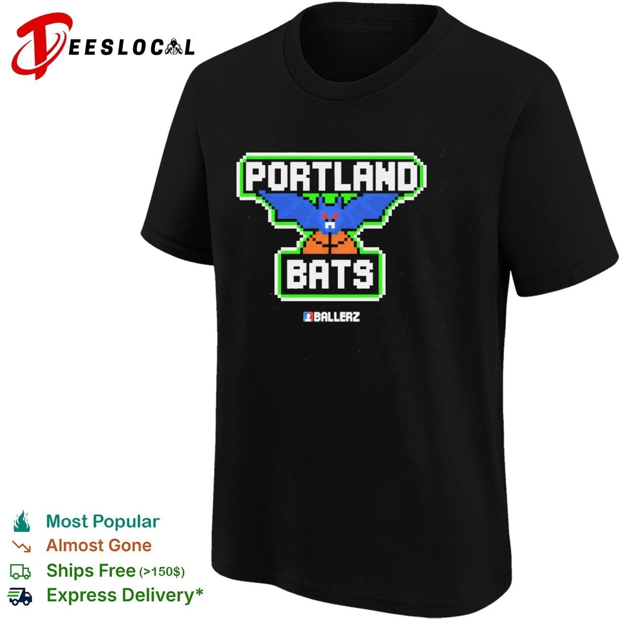 Portland Bats Ballerz Basketball Pixel Art T-shirt