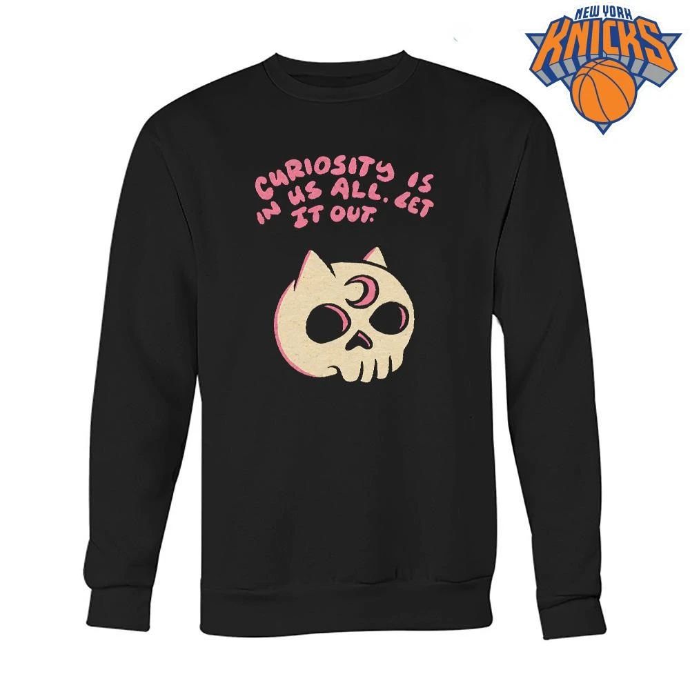 Curiosity Is In Us All Let It Out Cat Skull Pink Crescent Moon Aesthetic Shirt (1)