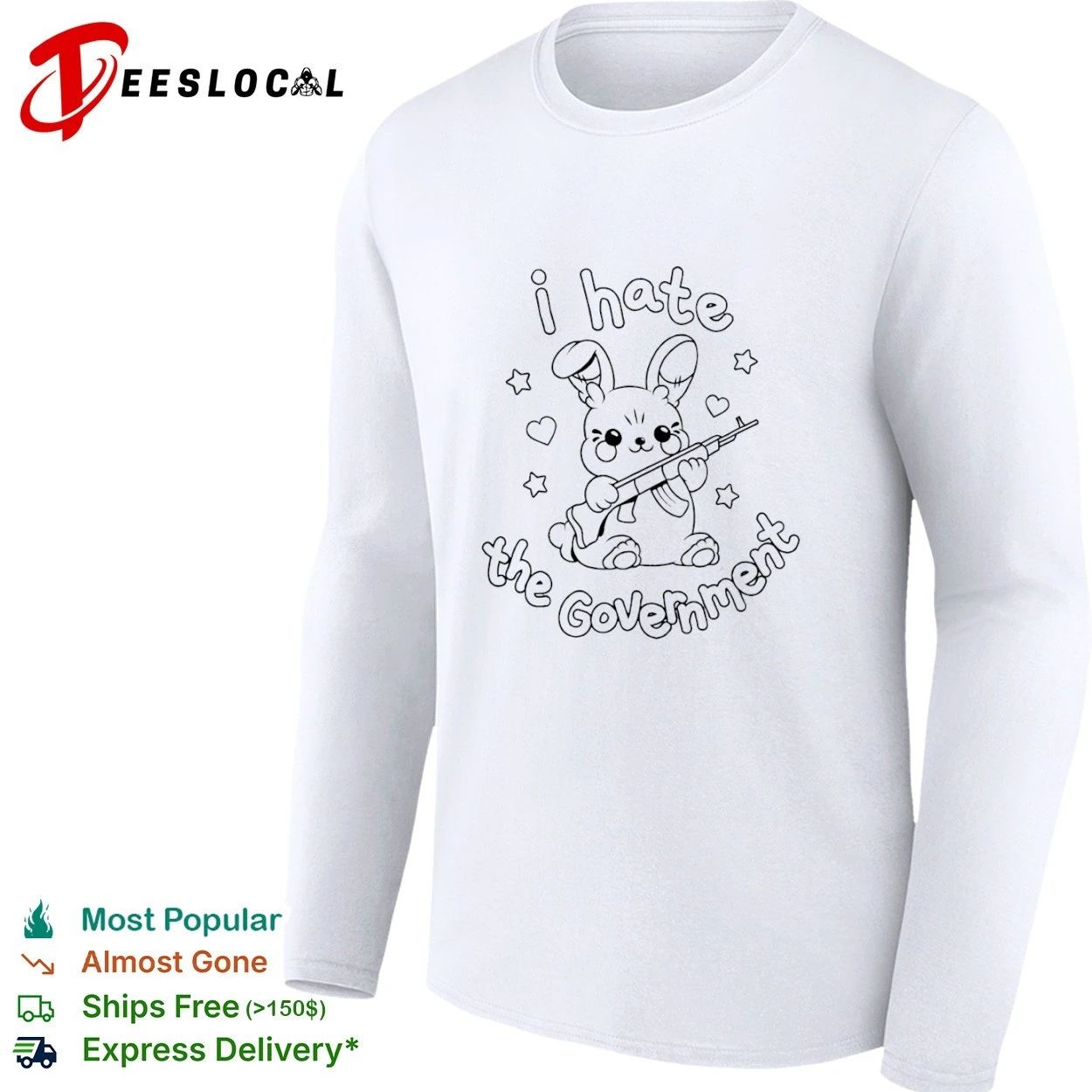 I Hate the Government Bunny with Gun anarchist aesthetic T-shirt