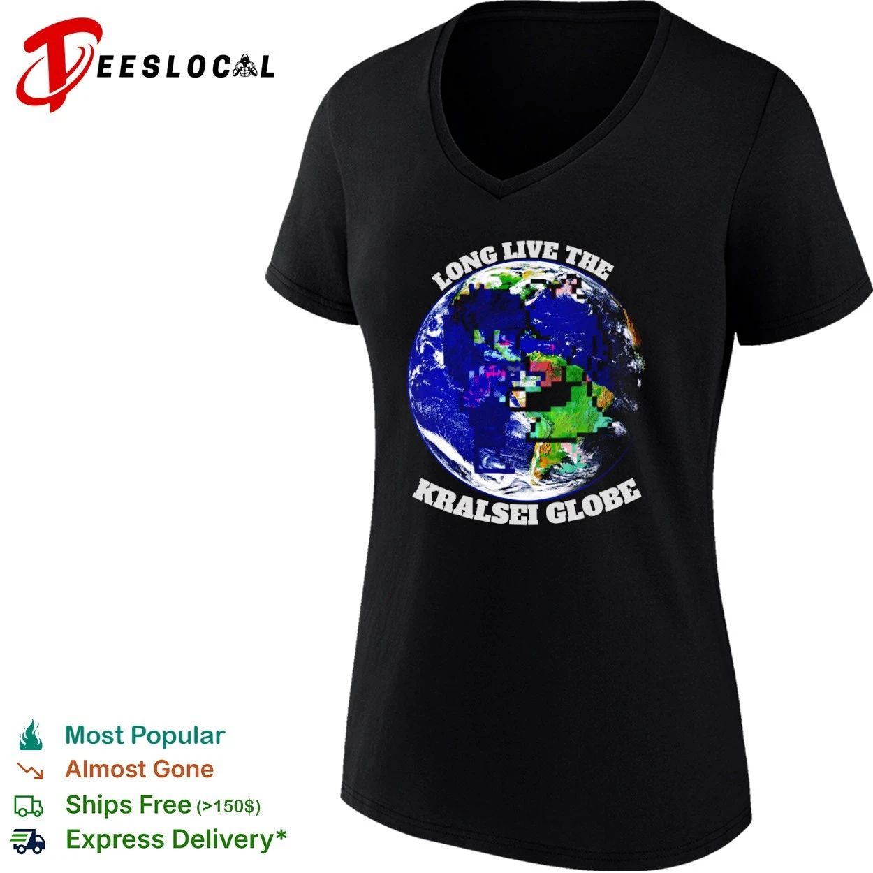 Long Live the Kralsei Globe Earth Pixel Art T-shirt