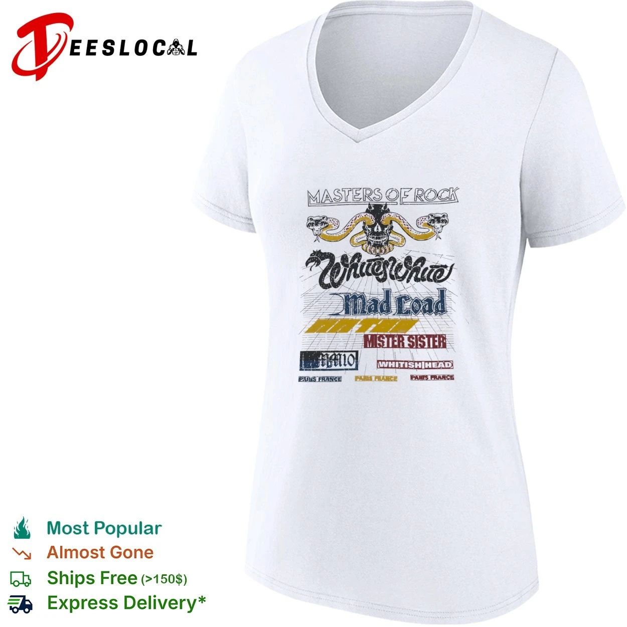 Masters of Rock Whitesnake Mad Load Mister Sister Whitish Head Paris France T-shirt