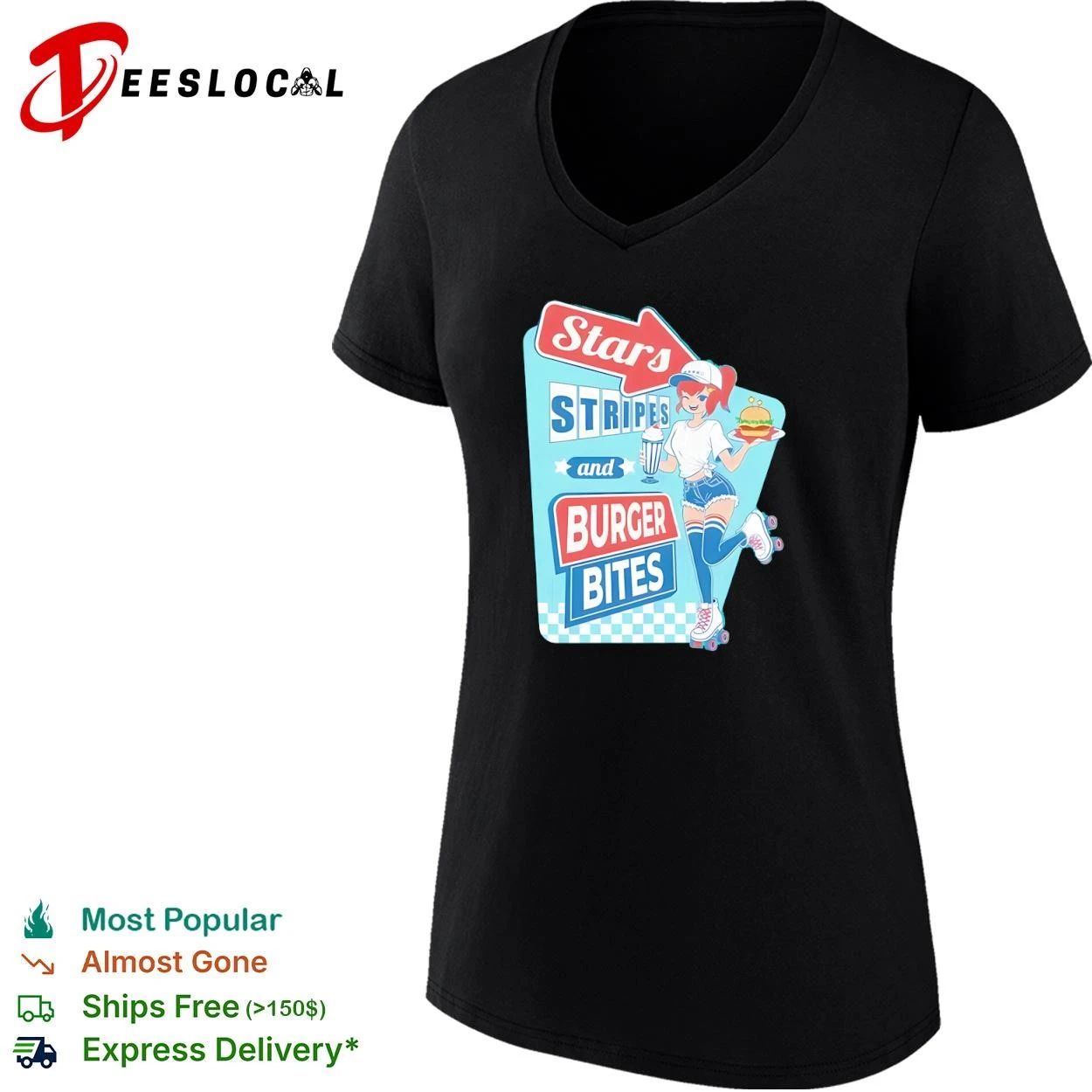 Stars Stripes and Burger Bites retro diner T-shirt