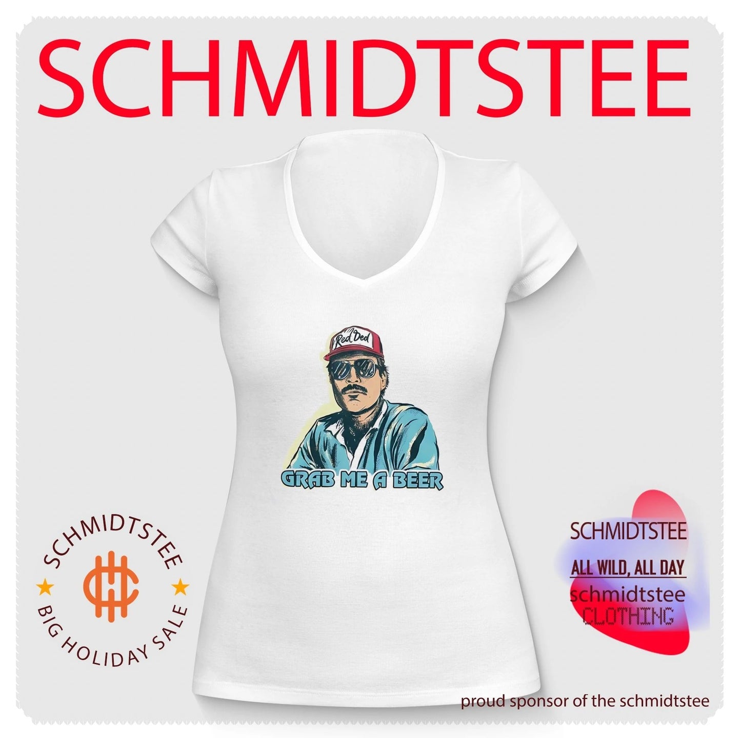 Grab Me a Beer Red Ded mustache man retro style shirt