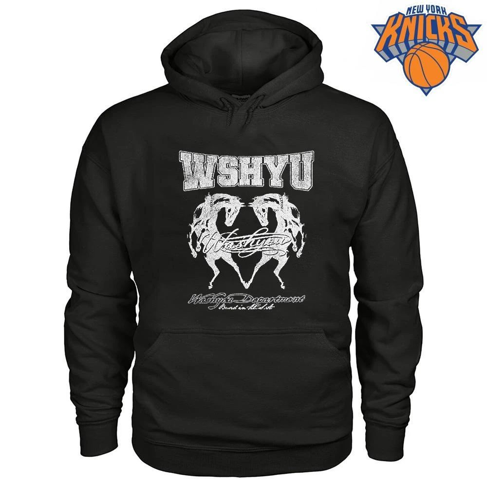 WSHYU Rearing Twin Horses Logo Print College Style Streetwear Tee Shirt
