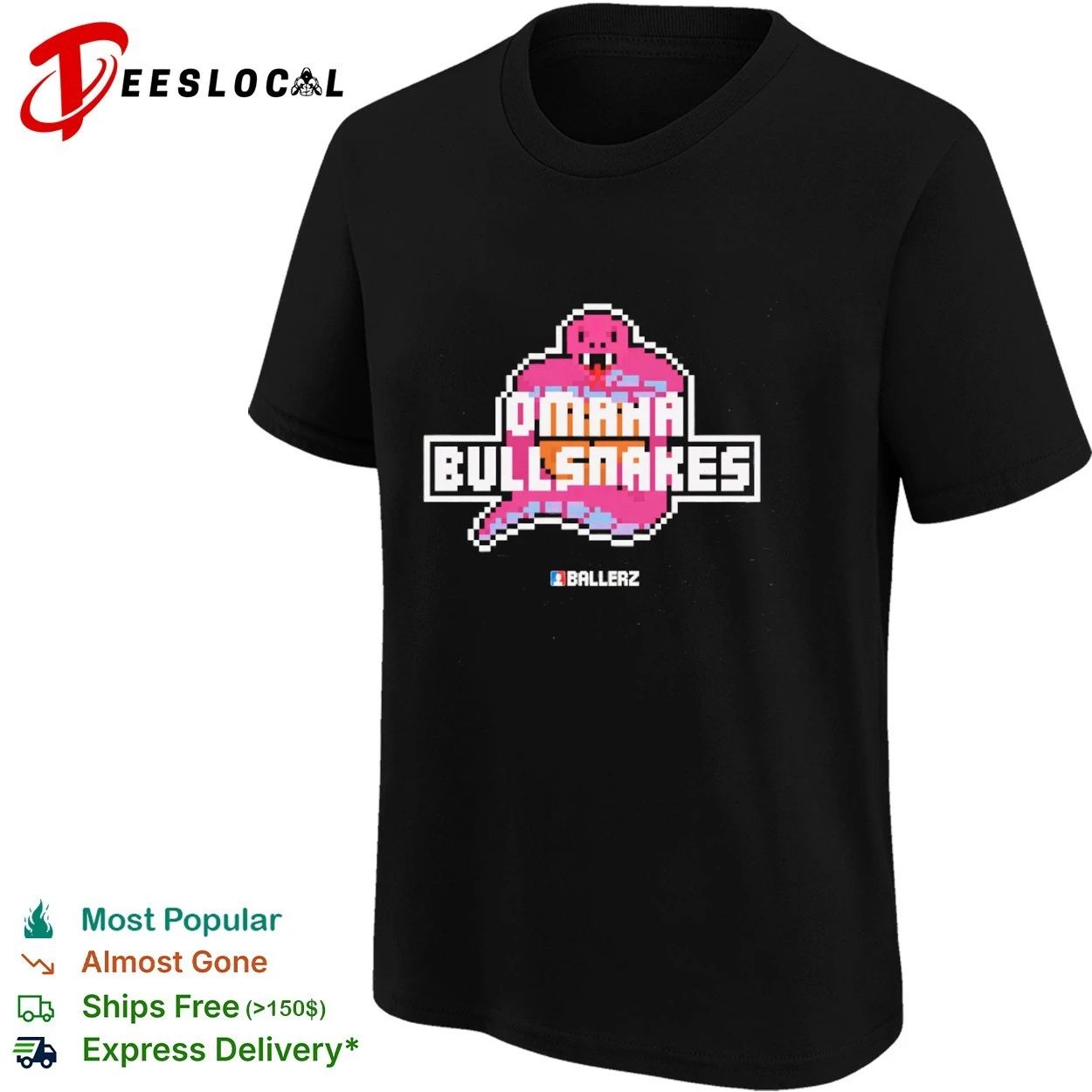 Omaha Bullsnakes Ballerz Pixel Art Snake T-shirt