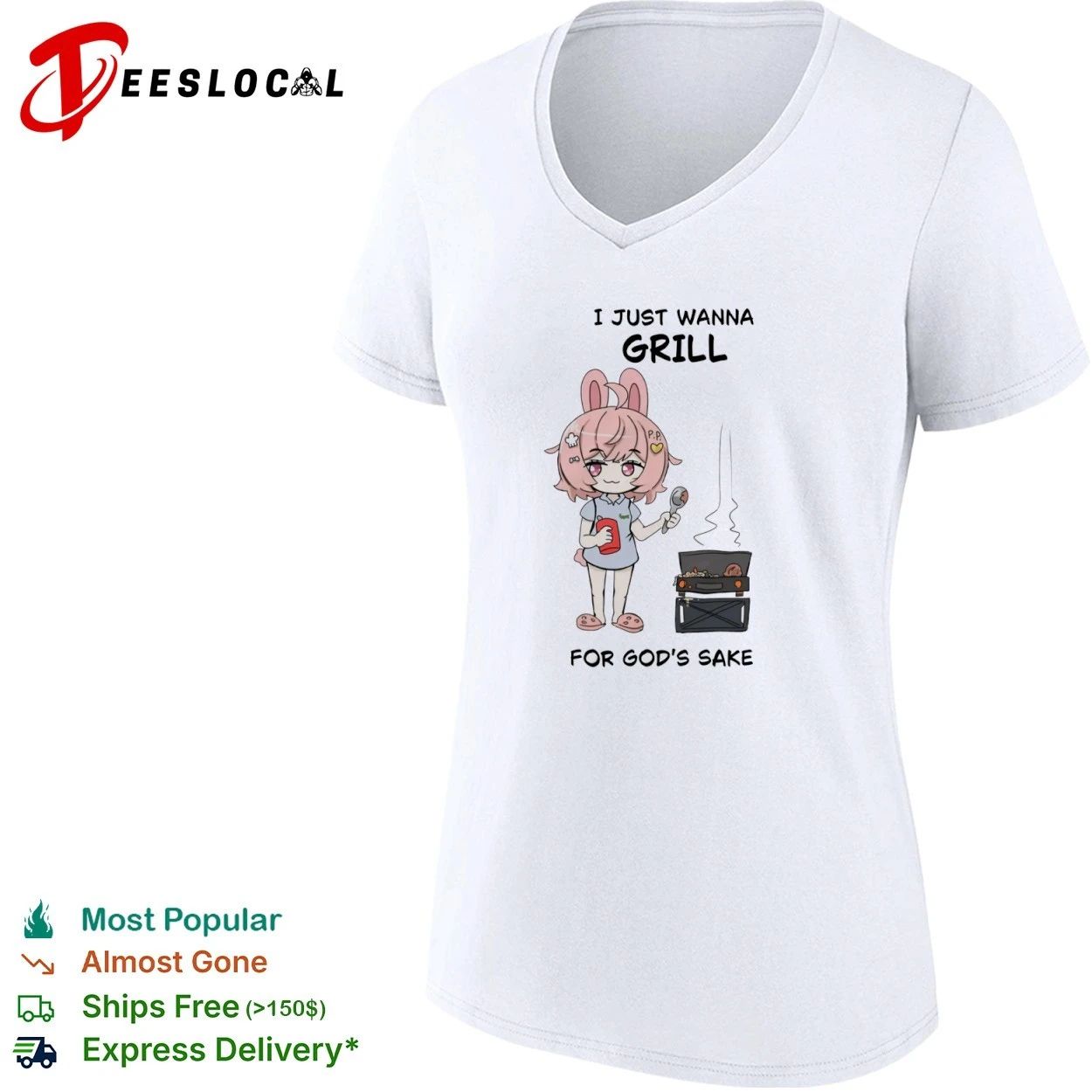 I Just Wanna Grill for God’s Sake Anime Bunny Girl T-shirt