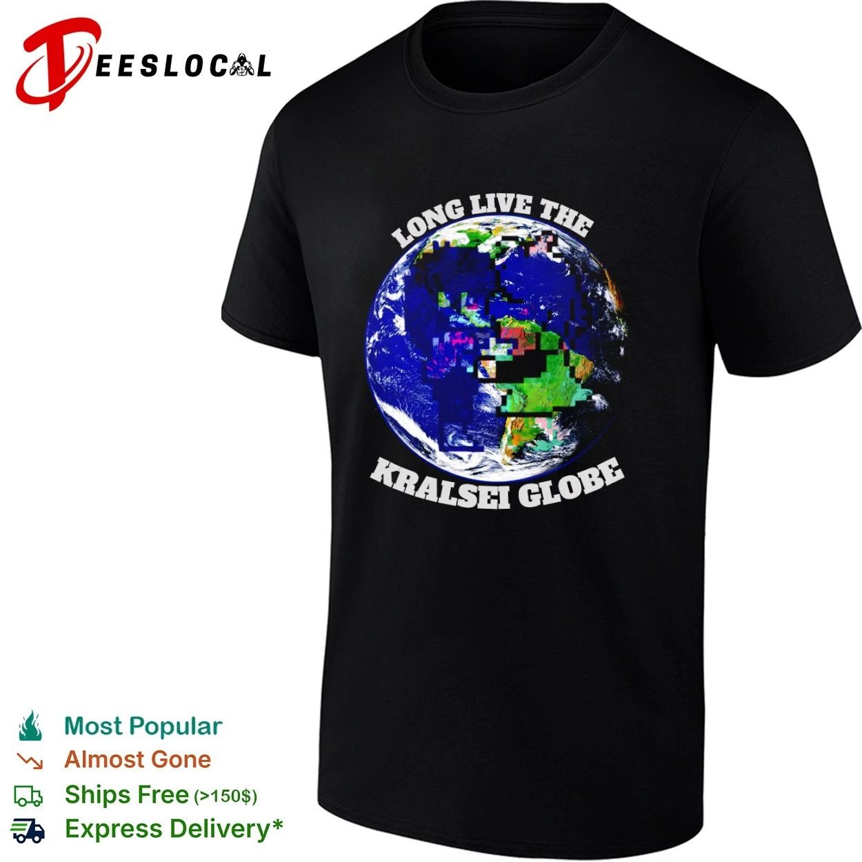 Long Live the Kralsei Globe Earth Pixel Art T-shirt
