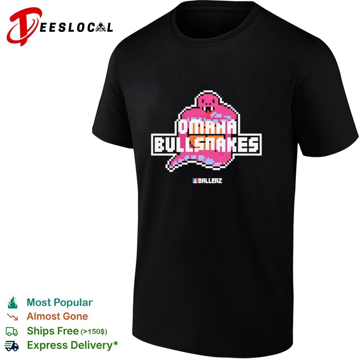 Omaha Bullsnakes Ballerz Pixel Art Snake T-shirt