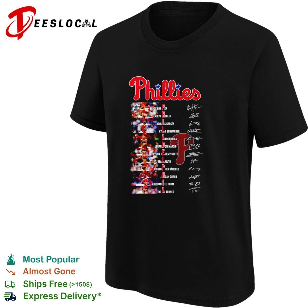 Philadelphia Phillies Roster Players Names and Signatures T-shirt