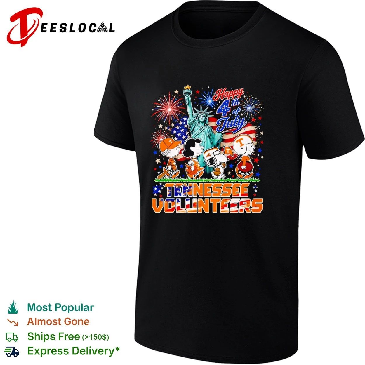 Peanuts Characters Happy 4th of July Tennessee Volunteers T-shirt
