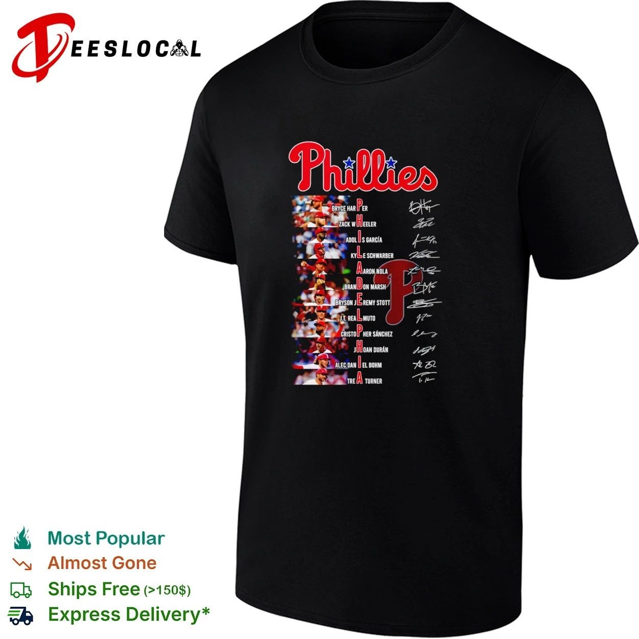 Philadelphia Phillies Roster Players Names and Signatures T-shirt