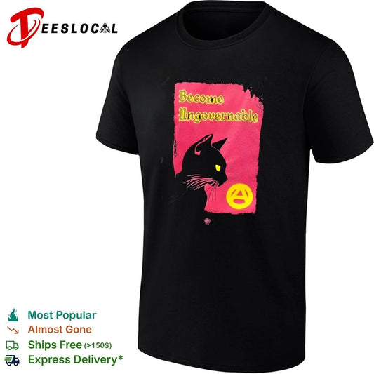 Become Ungovernable Black Cat Anarchy Symbol T-shirt