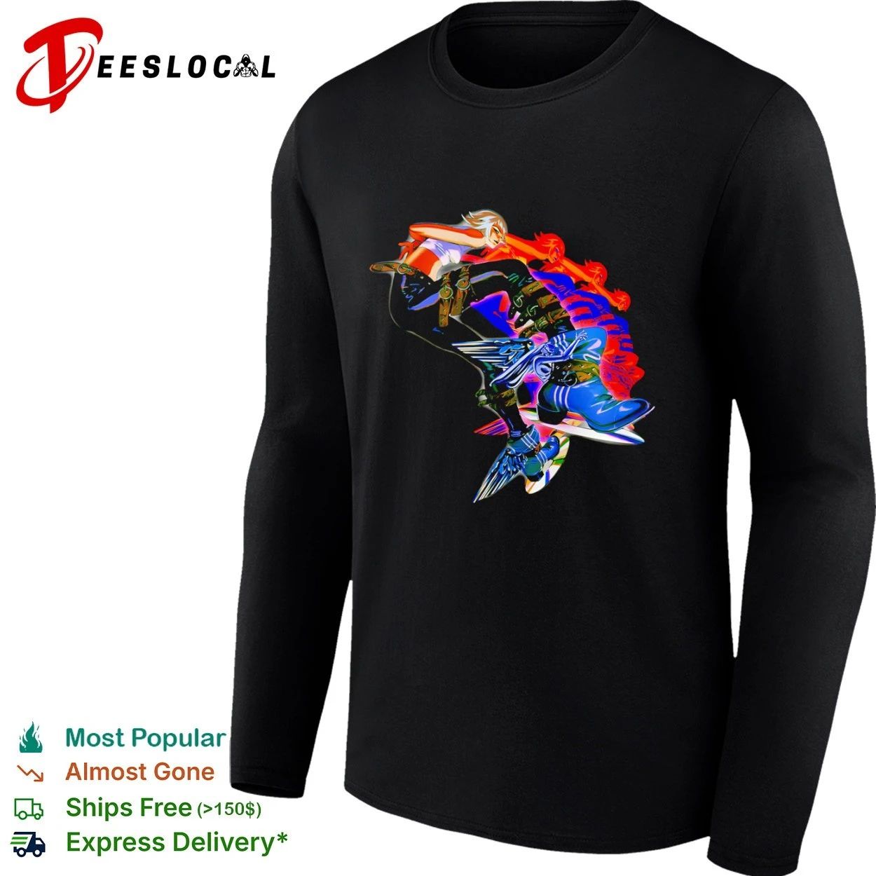 Anime Girl with Winged Boots and Belted Pants T-shirt