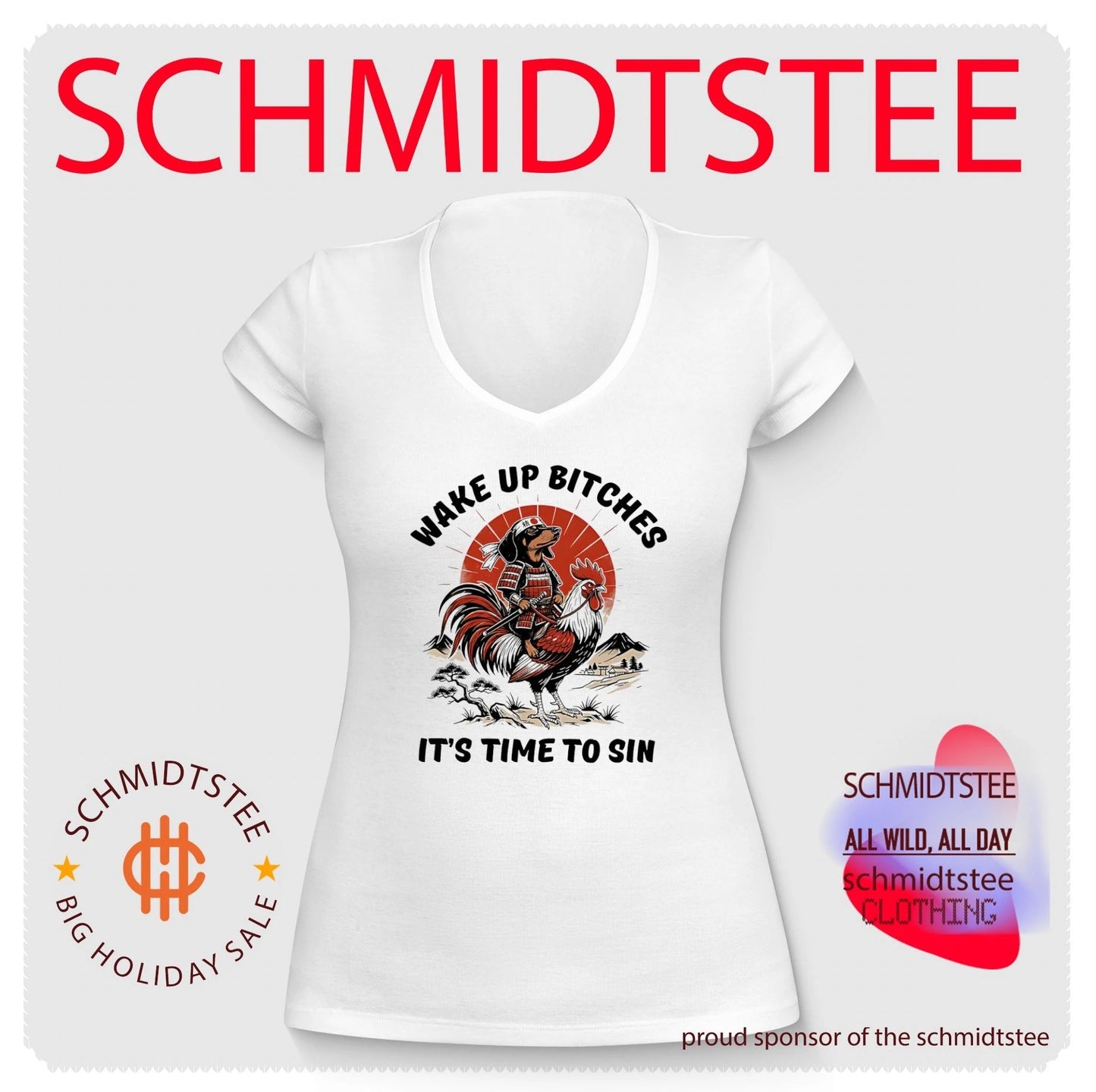 Wake up bitches it’s time to sin Samurai riding Rooster humorous Japanese shirt