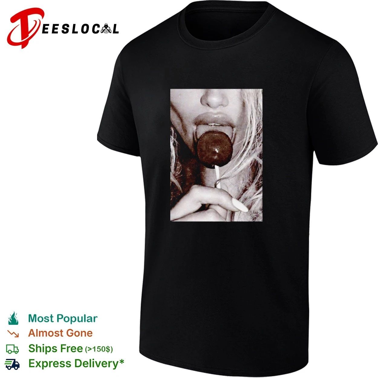 Woman Licking Lollipop black and white T-shirt