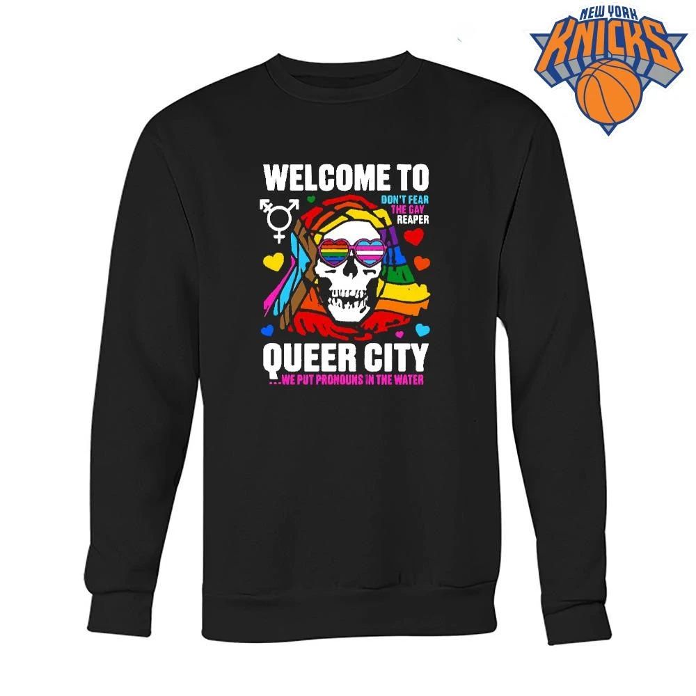 Welcome To Queer City We Put Pronouns In The Water Rainbow Pride Grim Reaper shirt