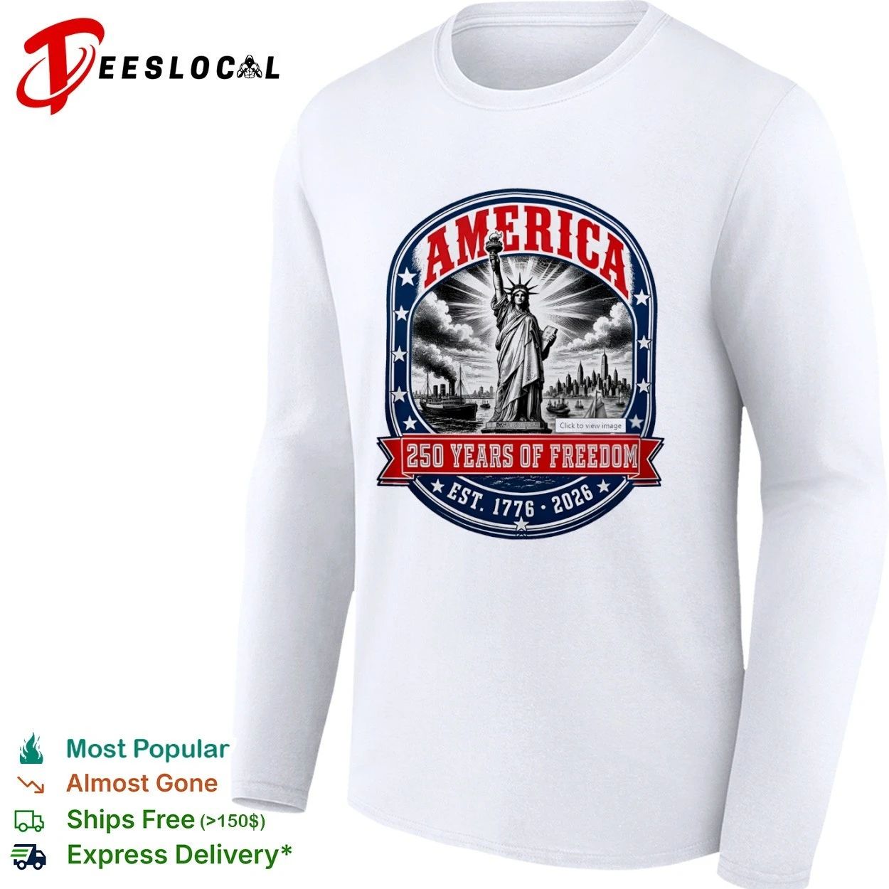 America 250 Years of Freedom Est 1776 2026 Statue of Liberty T-shirt